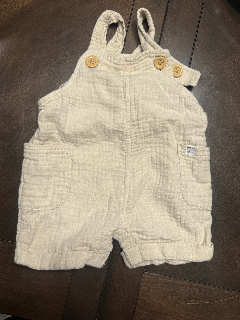 Carter's Cream Cotton Gauze Overalls with Wood-Look Buttons
